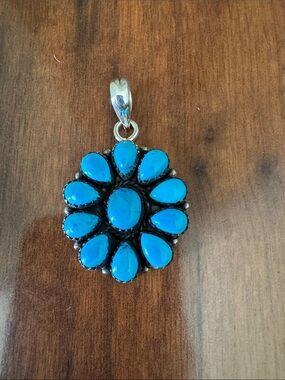 Sterling Silver Sleeping Beauty Kingman Turquoise Cluster Pendant - Bright Blue